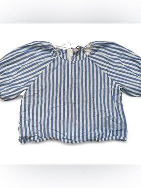 H&M Blue and White Striped Puff-Sleeve Blouse